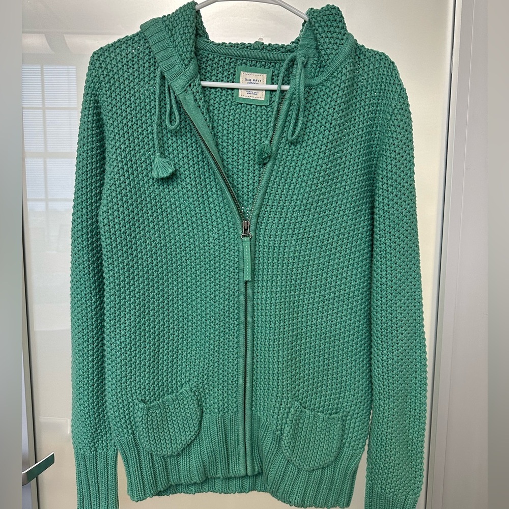 Old Navy Green Hooded Cardigan Sweater